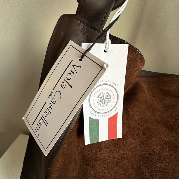 VIOLA CASTELLANI Made In Italy Suede Large Square Hobo Bag With Knot Tube Handle - Picture 3 of 8